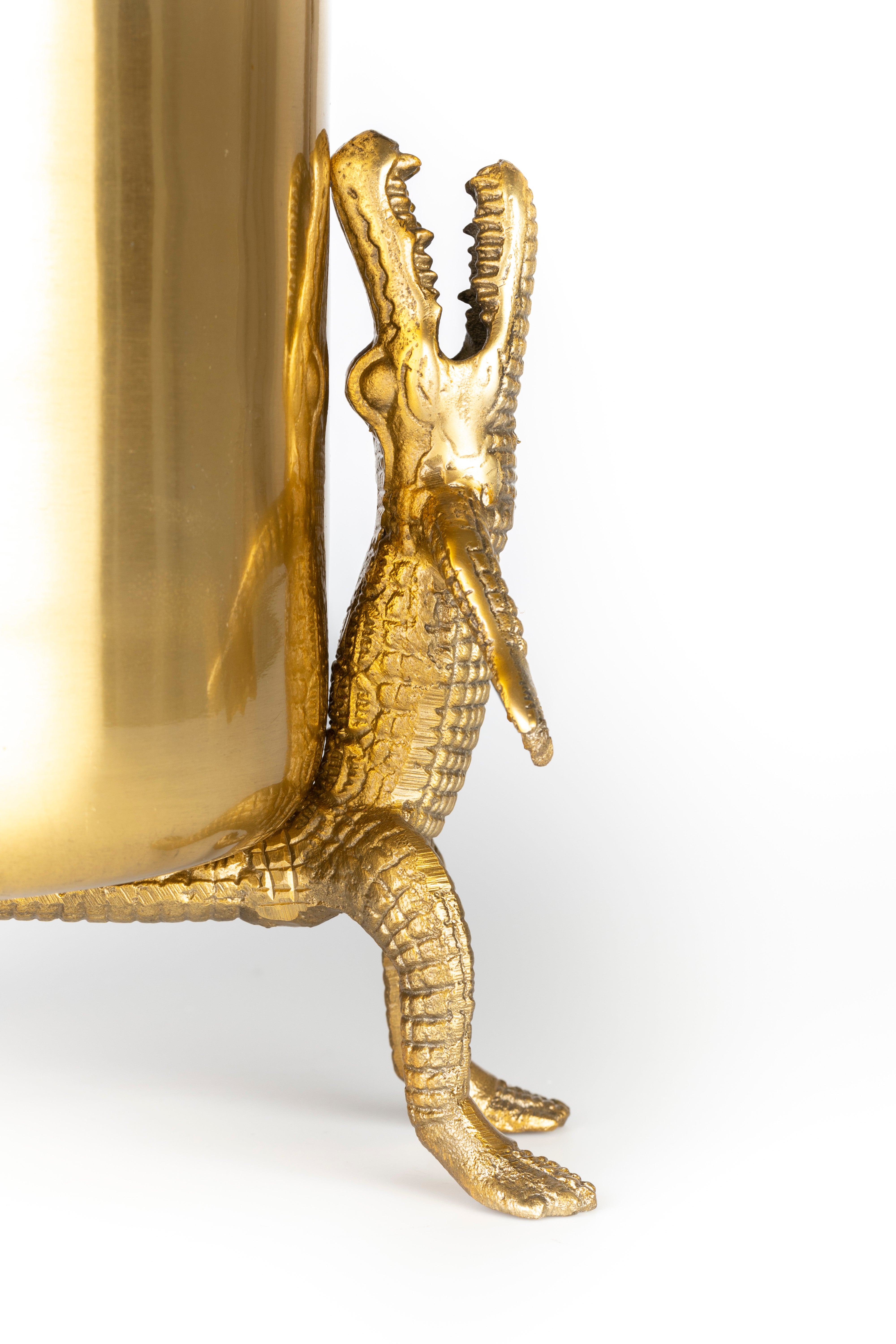 Bold Monkey Surrounded By Crocodiles Gold Vase Large